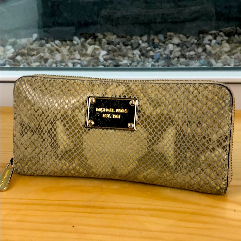 Michael Kors Python Leather Gold Wallet Clutch - image 1
